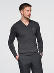 Elegant men's sweater with a heart neckline - graphite V17 OM-SWBS-0107