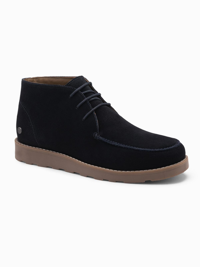 Men's suede ankle boots with thick sole - navy blue V4 OM-FOCS-0164