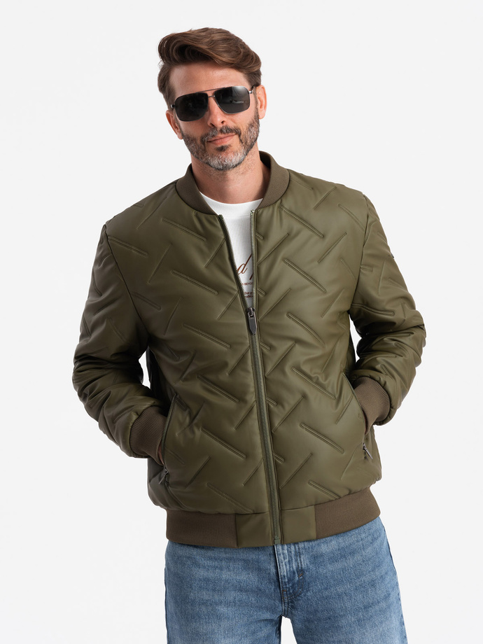 Men's embossed bomber jacket - olive V2 OM-JALP-0196