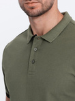 Men's cotton polo shirt with contrast trim - olive V6 OM-POSS-0113