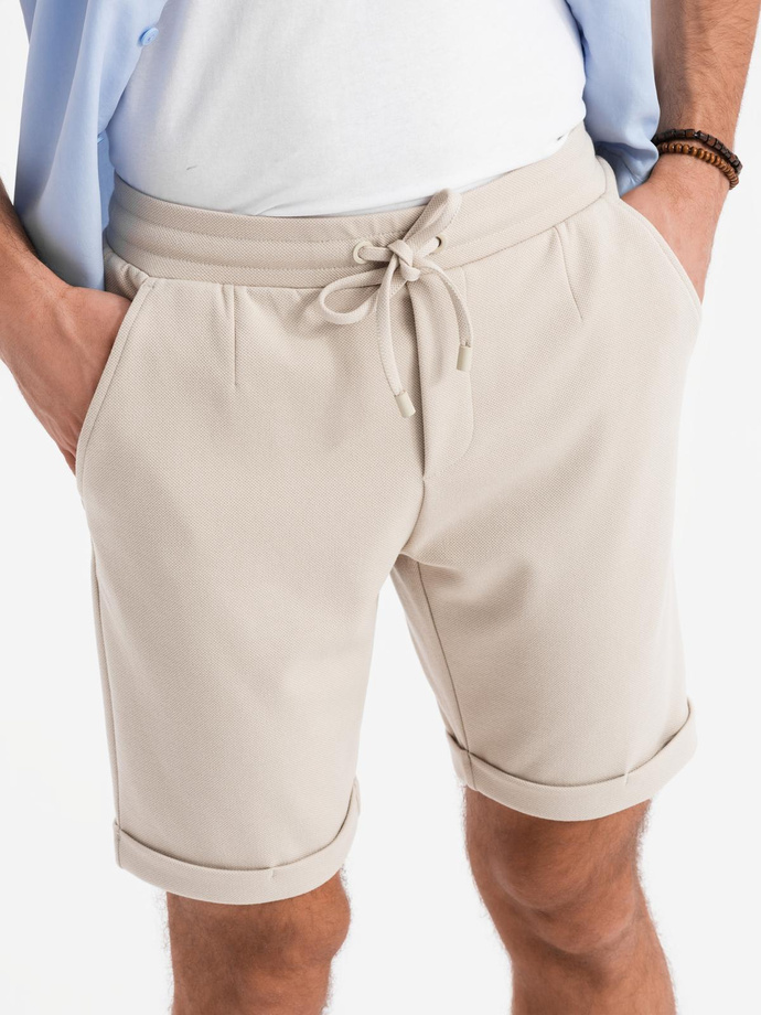 Men's knit shorts with rolled up legs - sand V3 OM-SRCS-0170