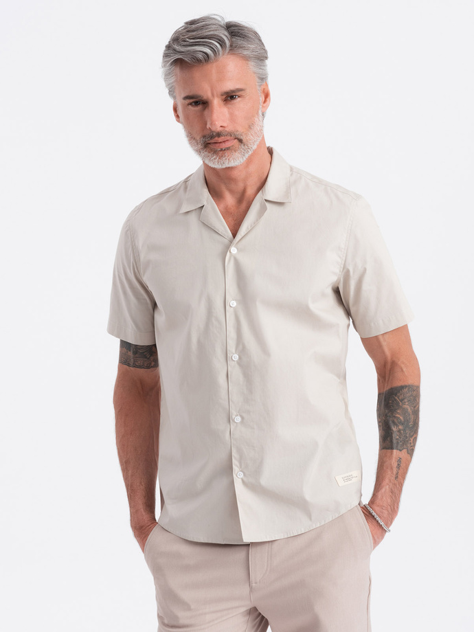 Men's short sleeve shirt with Cuban collar - cream V7 OM-SHSS-0168