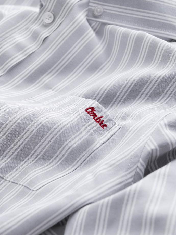 Men's REGULAR FIT shirt in white stripes with pocket - grey V1 OM-SHOS-0171