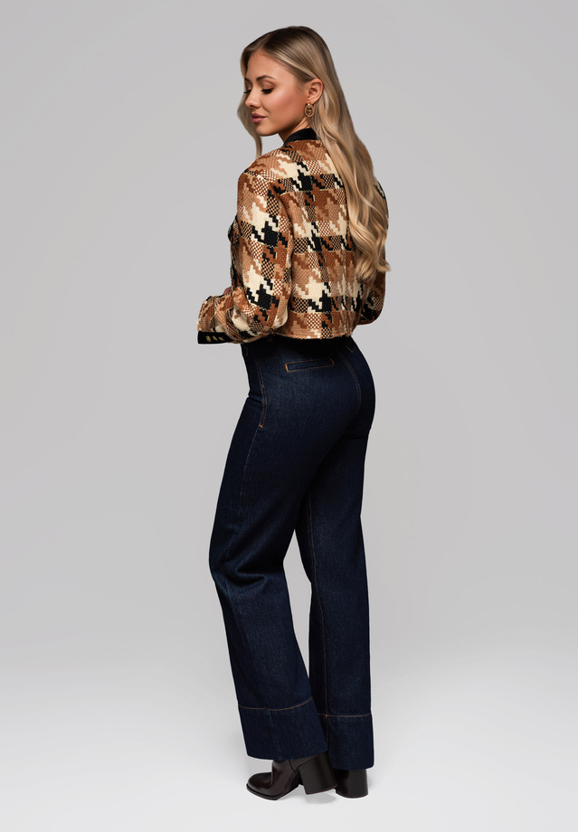 Women's short stand-up jacket with wool OW-BLZB-0103 v1 - brown