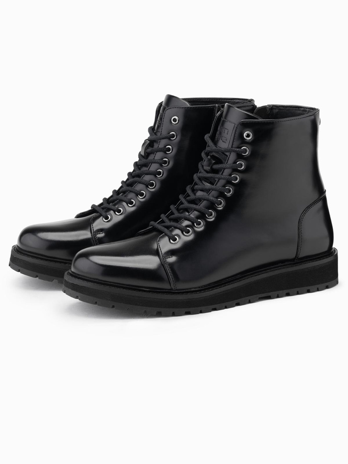 Men's high top shoes in shiny eco leather - black V1 OM-FOBO-0175