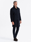 Men's long single-breasted coat with collar and undercoat - navy blue V3 OM-COWC-0106