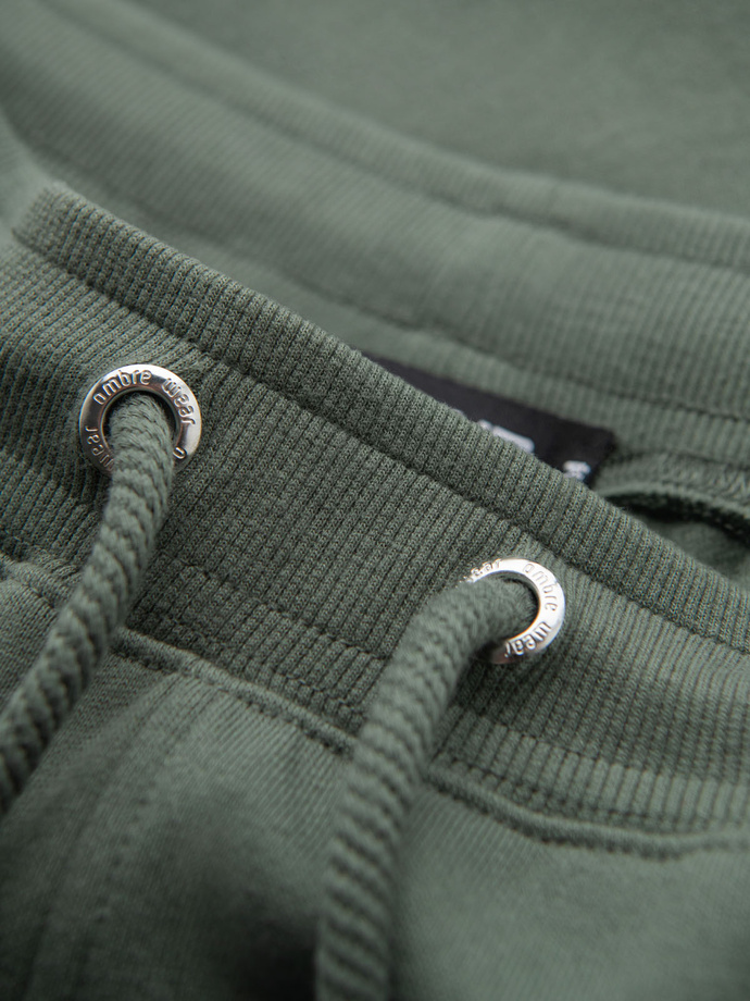 Men's sweat shorts with piping and drawstring waistband - olive V2 OM-SRSK-0156