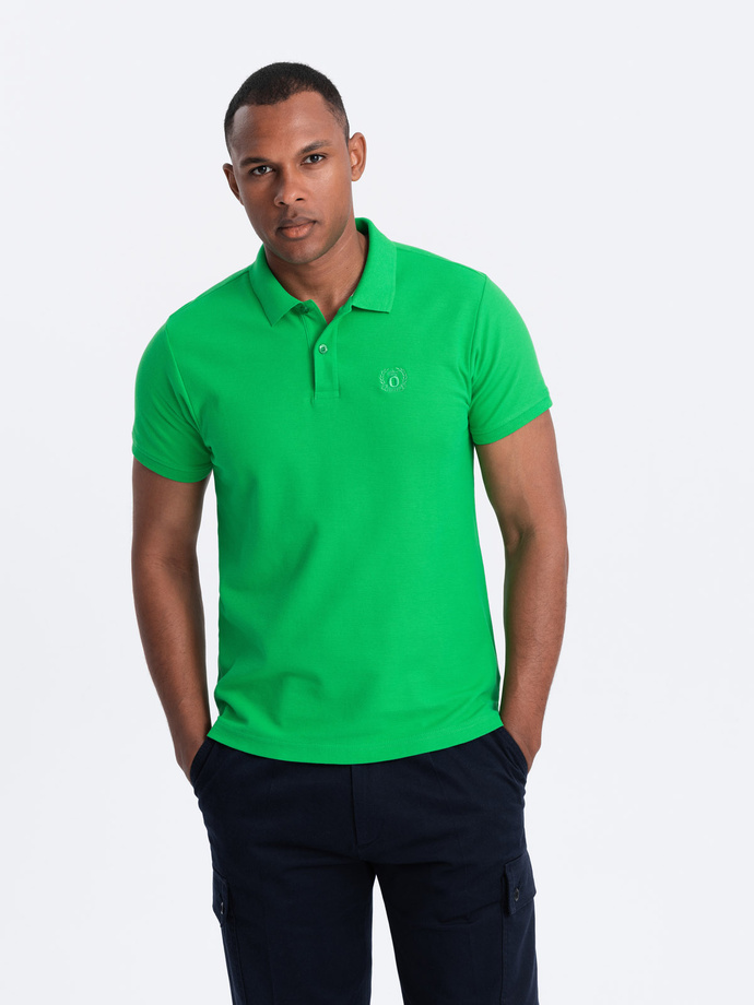 Men's BASIC single color pique knit polo shirt - neon green V25 OM-POBS-0100