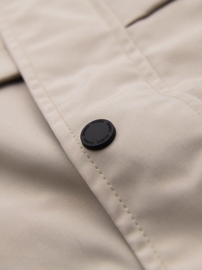 Functional men's transitional jacket with hood - beige V3 OM-JANP-0225