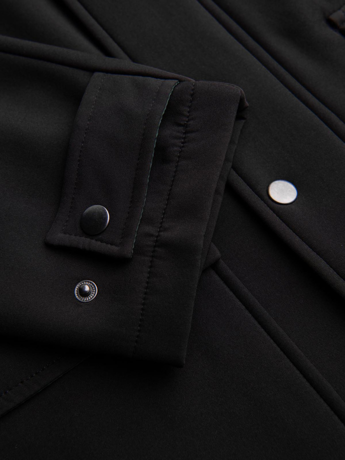Parka męska płaszcz z podszewką polarową i regulacją w talii – czarna V2 OM-JAPJ-0314