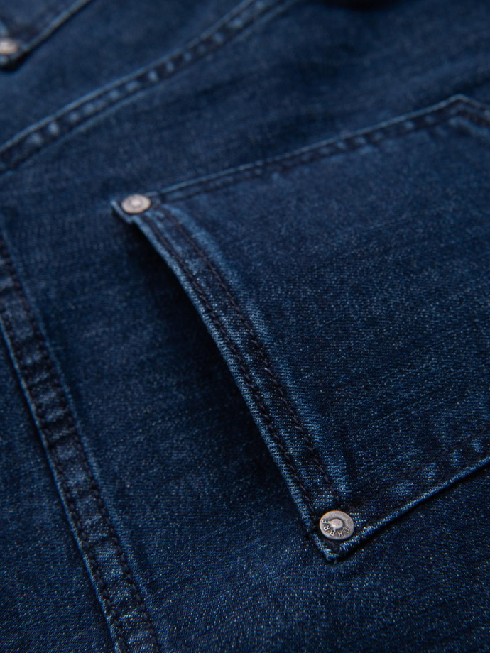 Klasyczne spodnie męskie jeansy SLIM FIT z elastanem – ciemnoniebieskie V3 OM-PADP-0216
