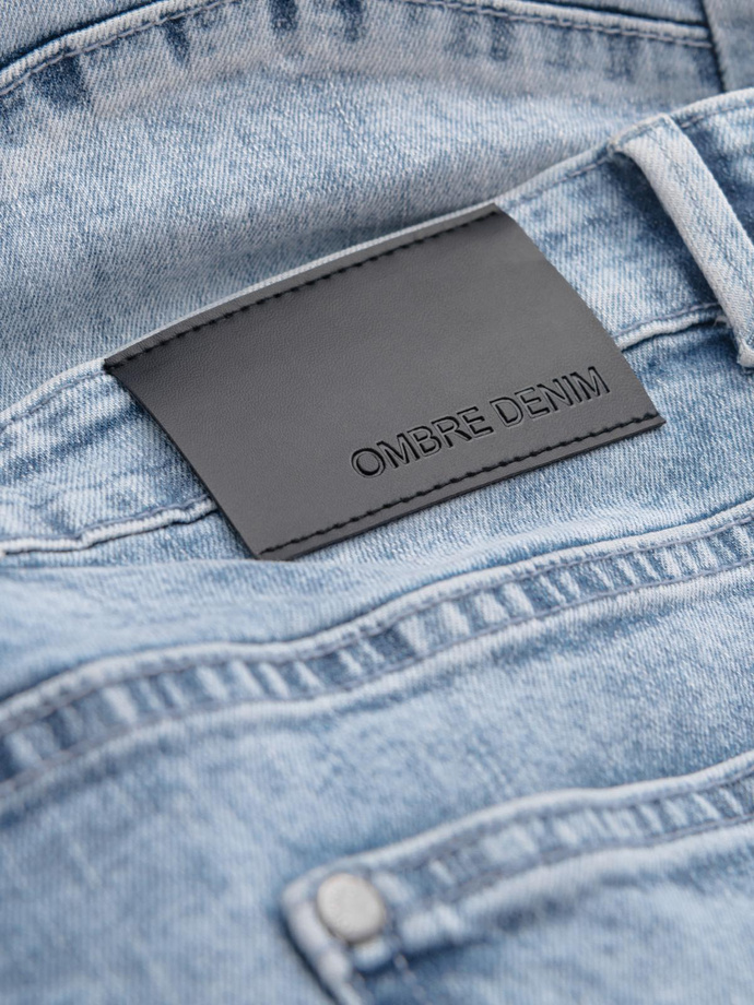 Jeansowe spodnie męskie TAPERED FIT z przeszyciami i podwiniętymi nogawkami – błękitne V1 OM-PADP-0161