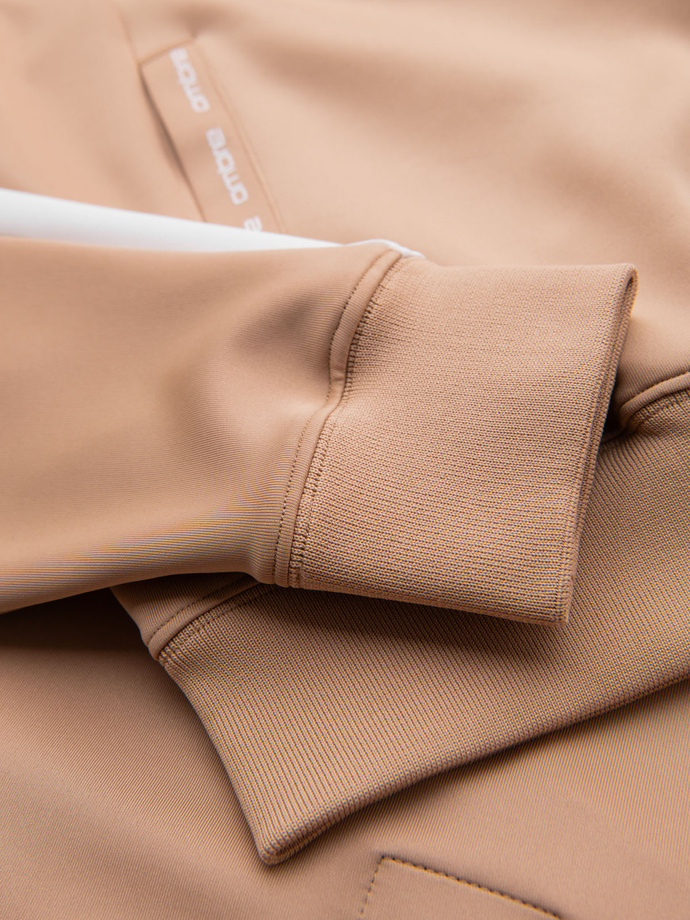 Unzipped men's hooded sweatshirt with piping - beige V4 OM-SSZP-0210