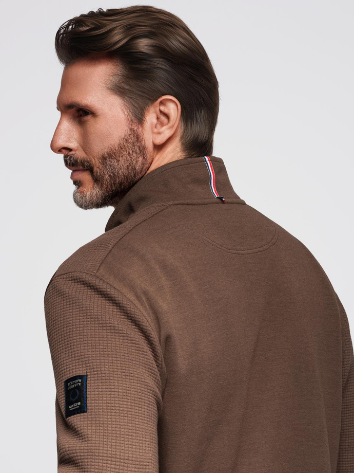 Lightweight unzipped men's jacket with quilted front - brown V3 OM-JANP-0193