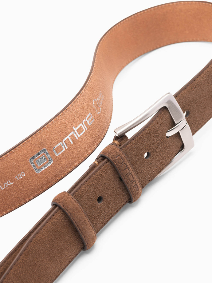 One-color men's belt in natural suede - brown V2 OU-ACBE-0112