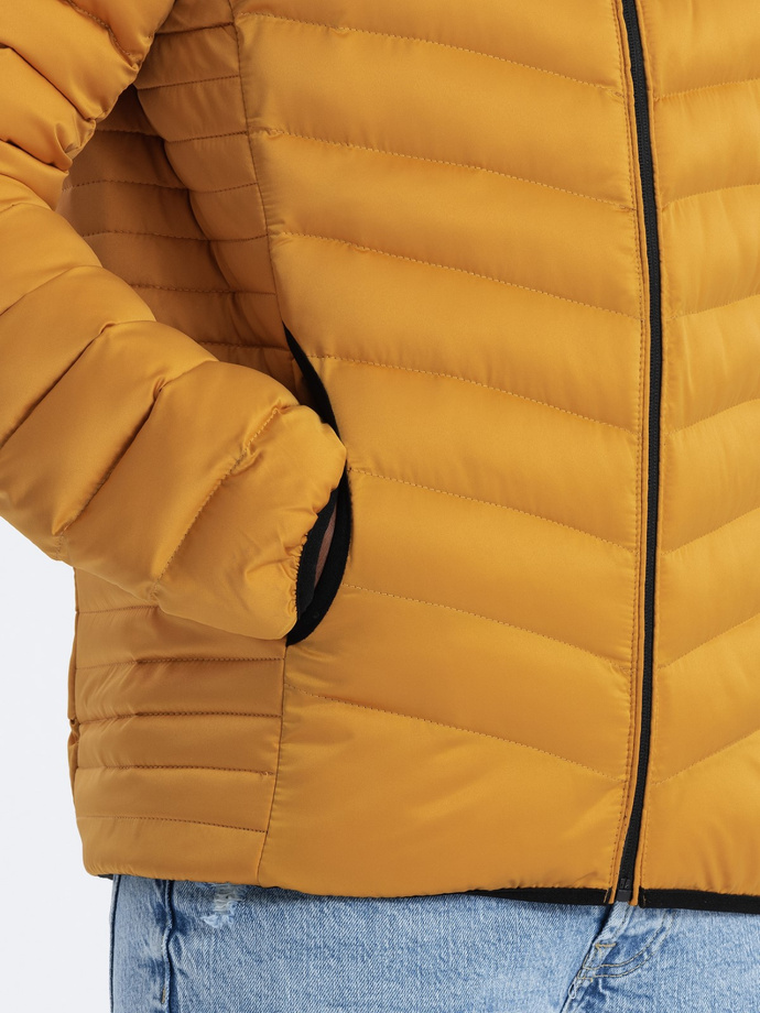 Men's quilted jacket with satin finish - mustard V18 OM-JALP-0121