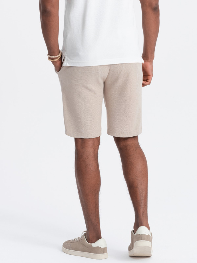 Men's shorts made of two-tone melange knit fabric - sand V3 OM-SRCS-0127