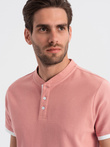 Men's collarless polo shirt - pink V7 OM-TSCT-0156