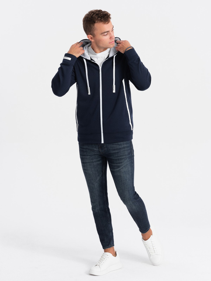 Men's unbuttoned hooded sweatshirt - navy blue V3 OM-SSZP-22FW-006
