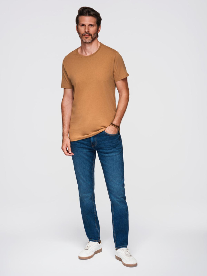 T-shirt męski klasyczny bawełniany BASIC - brązowy V21 OM-TSBS-0236