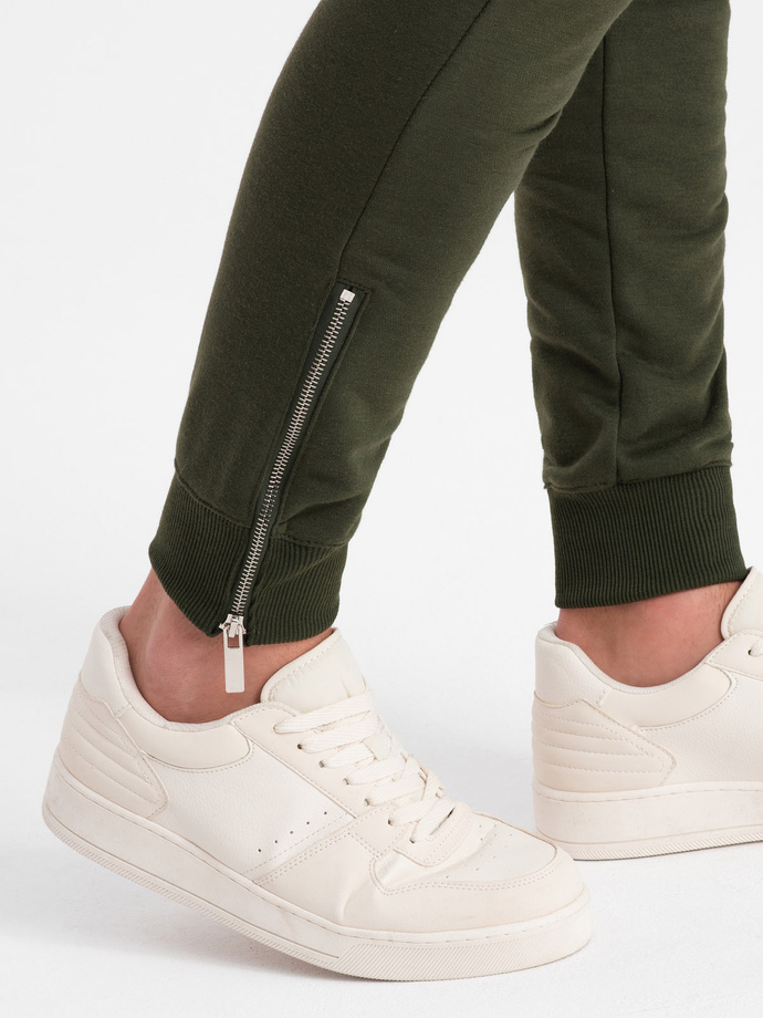 Spodnie męskie dresowe typu jogger - oliwkowe V1 OM-PASK-22FW-004