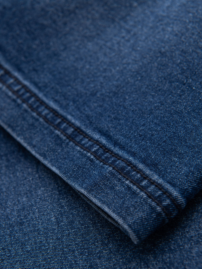 Men's shorts with elastic waistband and wash effect - blue V2 OM-SRDS-0192