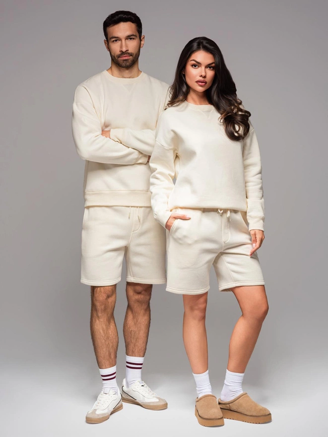 UNISEX sweatshirt + shorts set - cream V2 Z108
