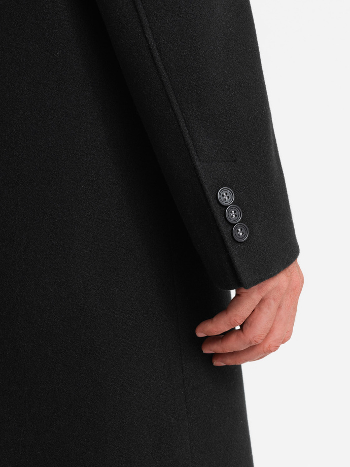 Men's long single-breasted coat with collar and undercoat - black V1 OM-COWC-0106