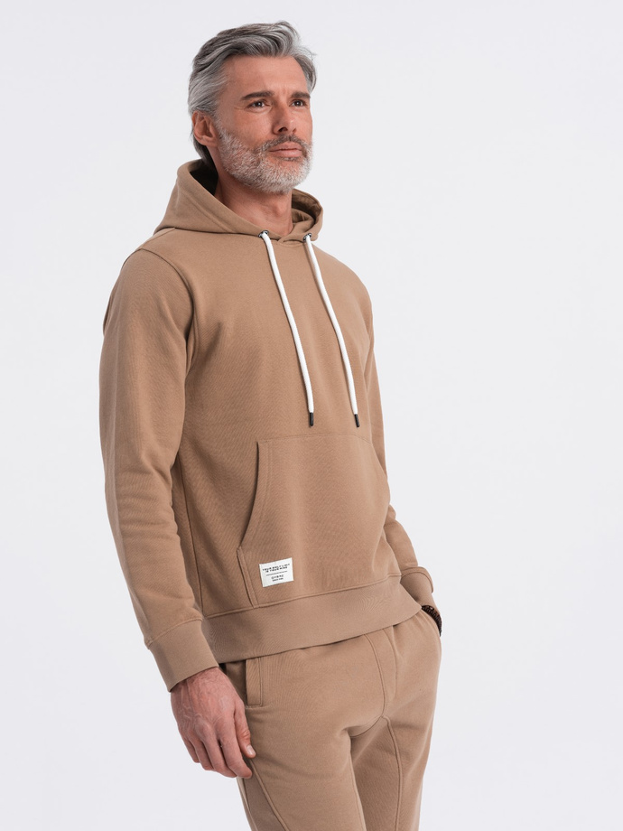 Men's tracksuit set jogger pants + kangaroo sweatshirt - brown V2 Z81