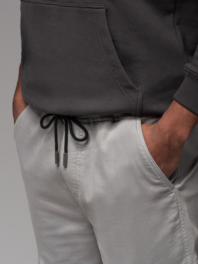 Men's knitted joggers with cargo pockets - light grey V4 OM-PAJO-0199