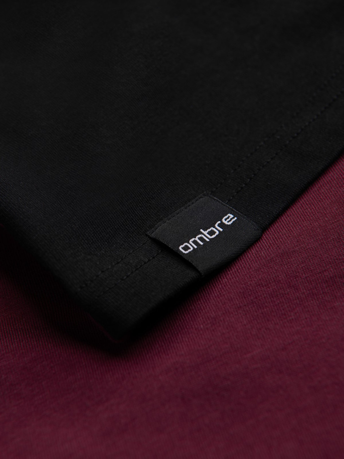 Męski t-shirt trójkolorowy bawełniany - bordowo-czarny V5 OM-TSCT-0174