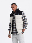 Men's contrast quilted sleeveless shirt - cream V1 OM-JAVJ-0161