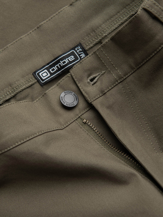 Men's pants with cargo pockets and leg hem - dark olive green V1 OM-PACG-0189