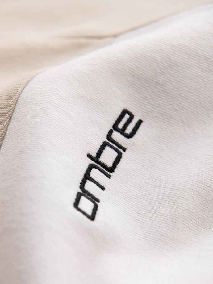 Bawełniana męska bluza z kapturem z kontrastującymi elementami - beżowa V2 OM-SSNZ-0225