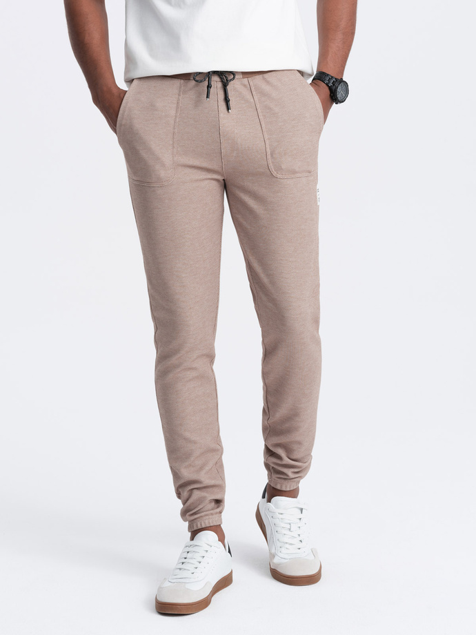 Men's structured knit sweatpants - coffee V2 OM-PASK-0211