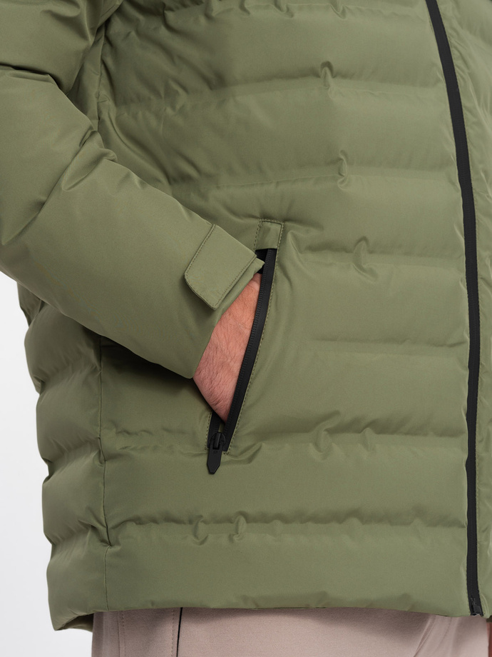 Men's winter jacket with detachable hood - olive V1 OM-JAHP-0150