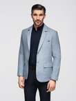 Men's REGULAR cut jacket with linen - light blue V3 OM-BLZB-0128