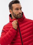 Men's quilted jacket with satin finish - red V7 OM-JALP-0121
