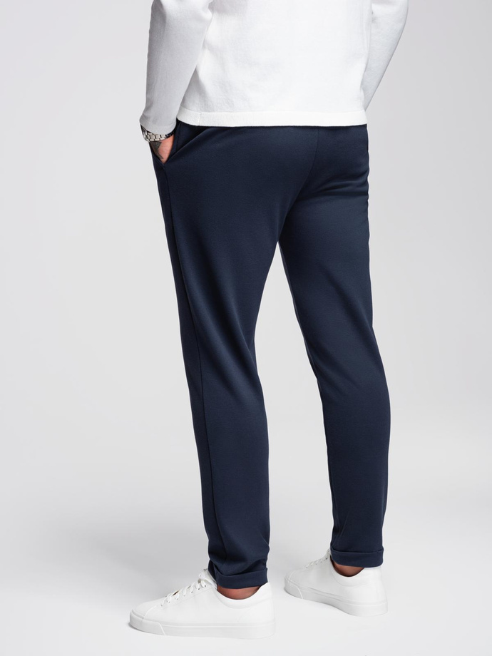 Men's pique knit pants with adjustable waistband - navy blue V1 OM-PACP-0283