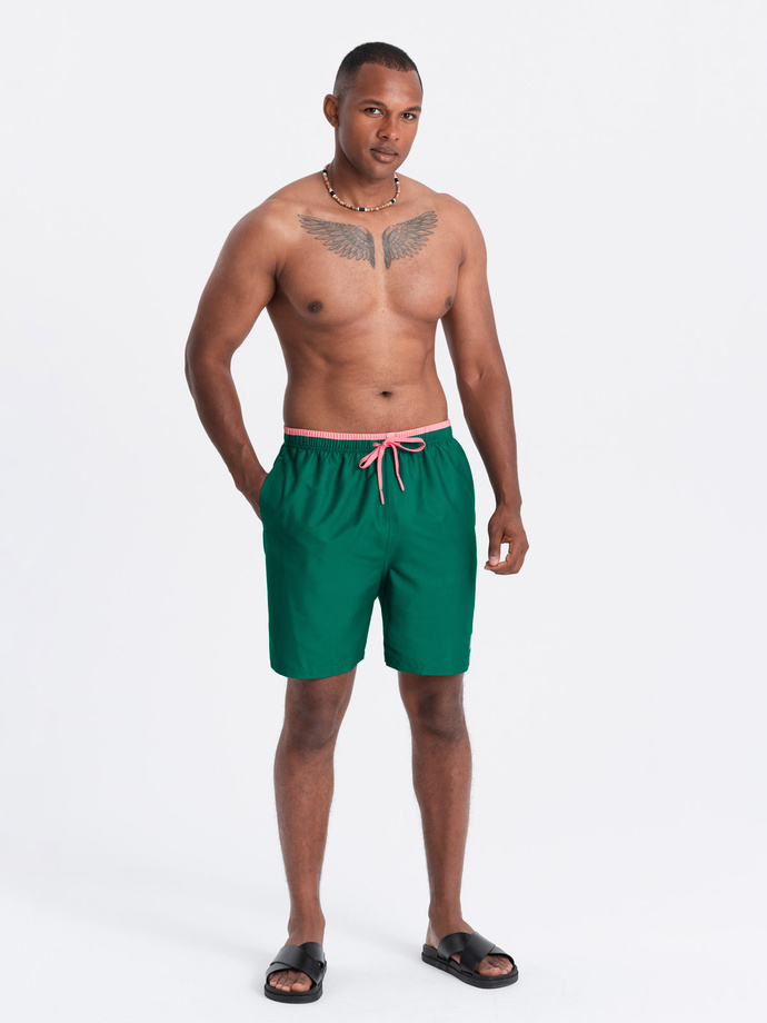 Men's two-tone ribbed swim shorts - dark green V3 OM-SRBS-0141
