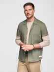 Men's short sleeve shirt with Cuban collar - khaki V4 OM-SHSS-0168