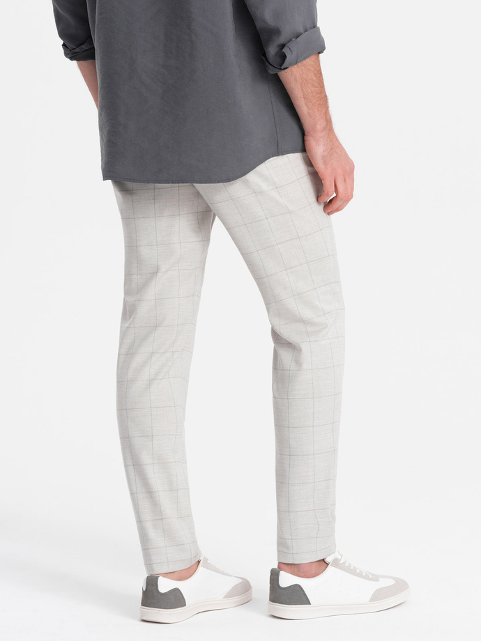 Men's pants with a classic cut in a delicate check - beige V1 OM-PACP-0187