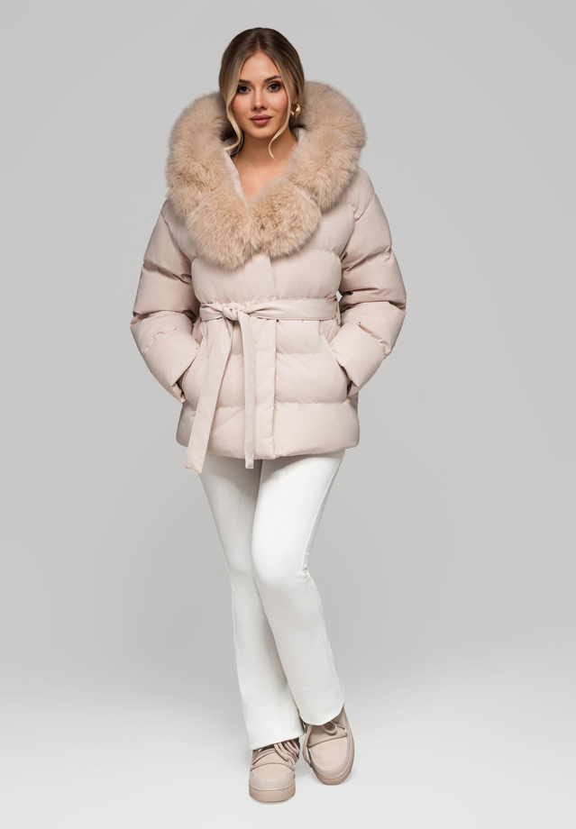 Women's insulated jacket with fur OW-JALP-0103 v1 - beige