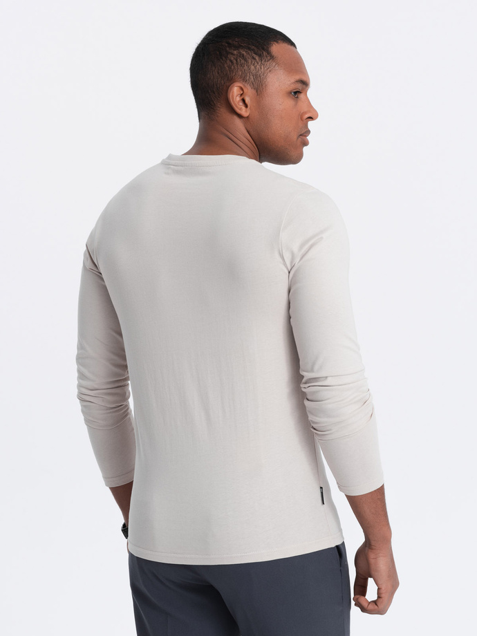 Men's longsleeve with buttons at the neckline - light beige V6 OM-LSCL-0107
