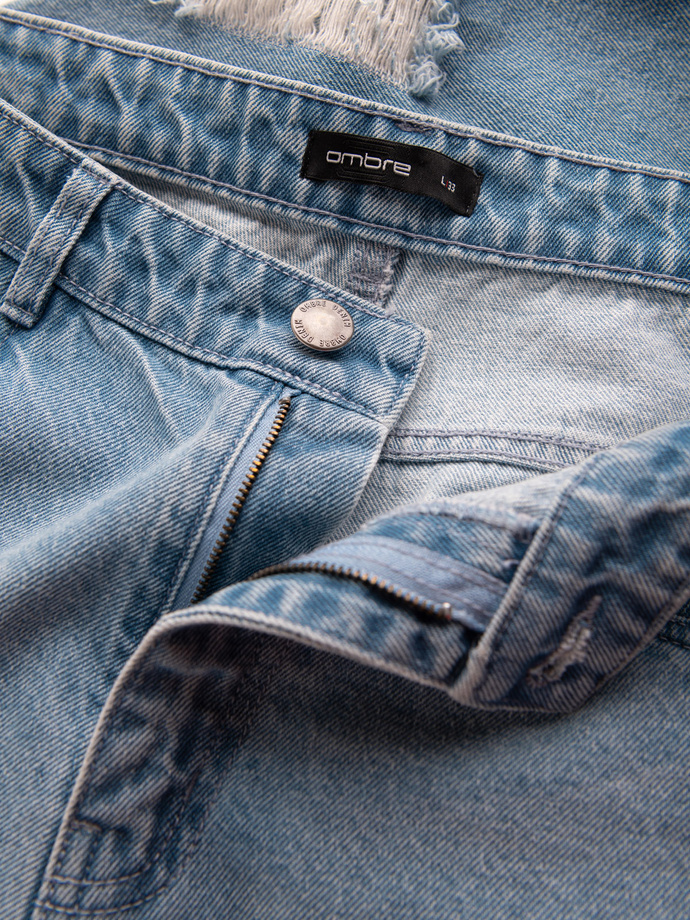 Męskie spodnie jeansowe TAPERED FIT z dziurami – jasnoniebieskie V1 OM-PADP-0175