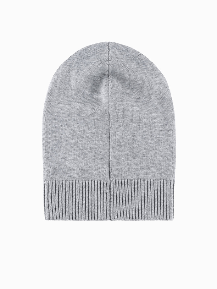 Men's winter cotton knit beanie hat - grey melange V5 OM-ACWH-0124