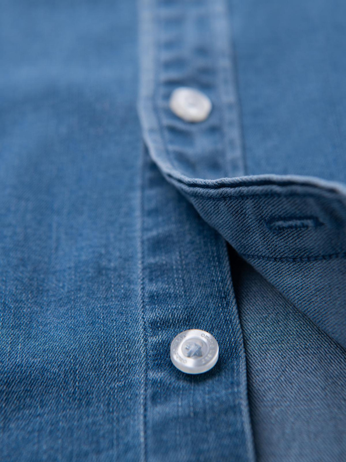 Men's denim shirt with lyocell and embroidery on the chest - blue V2 OM-SHDS-0180