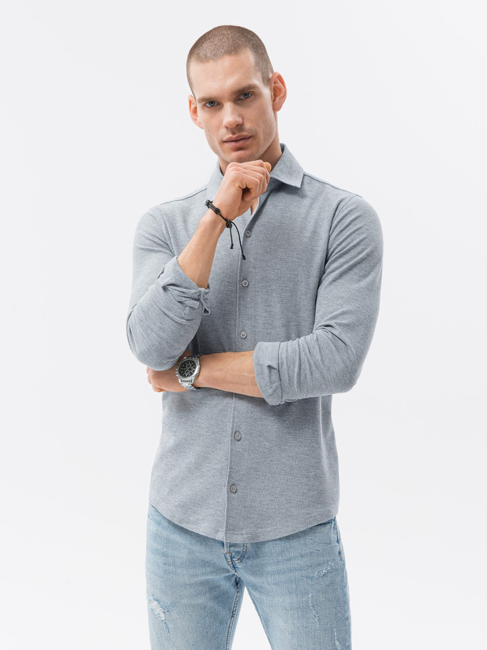 Men's long sleeve knit shirt - gray V5 K540