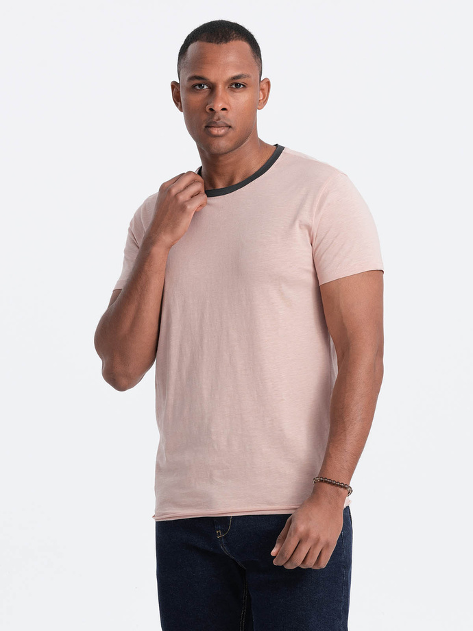 Męski t-shirt z surowym wykończeniem – różowy V5 OM-TSCT-22SS-004