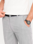 Spodnie męskie chino z ozdobną taśmą w pasie SLIM FIT – szare V6 OM-PACP-0118